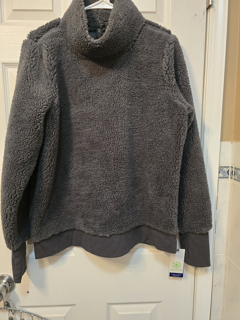Gaiam Madeline Super Soft Sherpa Funnel Neck Pullover Sweatshirt Charcoal Large